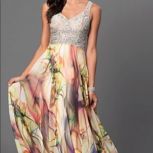 Long Beaded top & floral print pattern dress